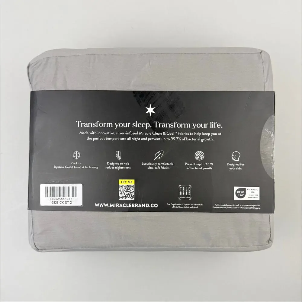Miracle Made CAL KING Sheet Set EXTRA LUX Stone Gray Sateen Self-Cooling